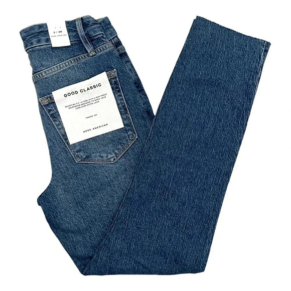 Good American Good Classic Raw Hem High Rise Jeans Style GCH086TFT Size 26 NEW - Picture 3 of 10